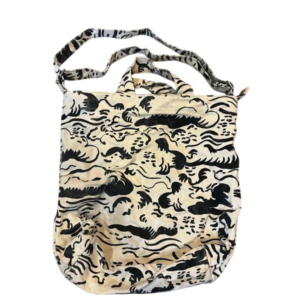 Baggu Cotton Duck Bag Tote Natural Cloud Black Waves Minimalist Collectible Rare - Picture 4 of 8
